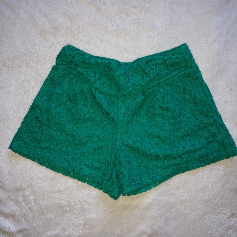 Green lace shorts